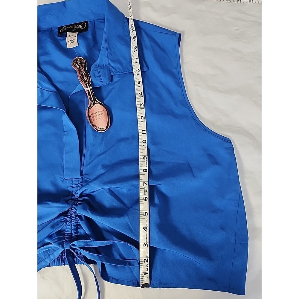 New Spoon Jeans Women's 3X Sleeveless Collared Crop Top Royal Blue Ruched Center - Picture 9 of 10